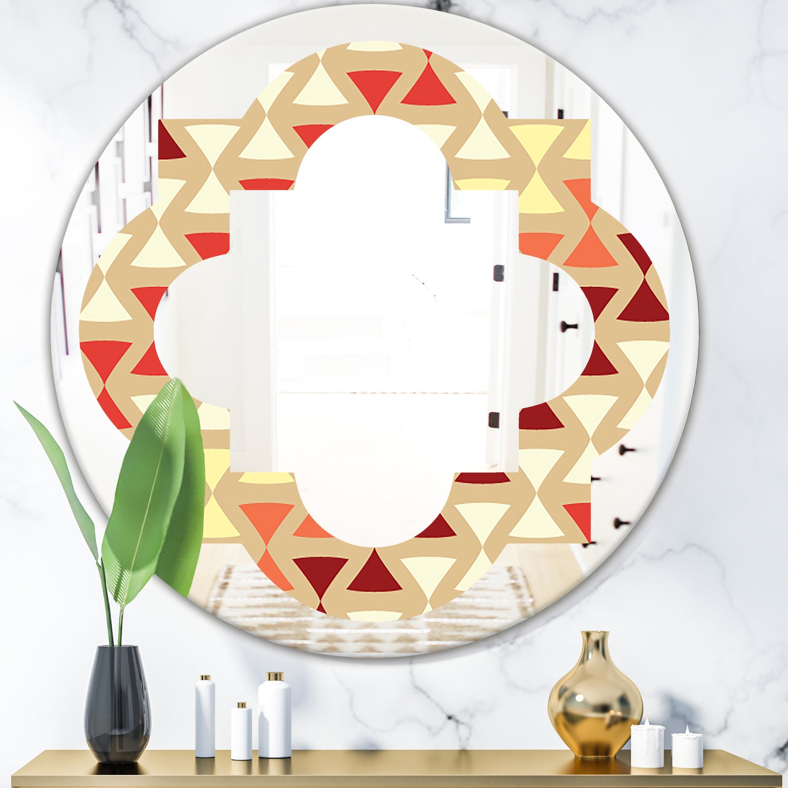 Triangular Retro Design IX - Modern Round or Oval Wall Mirror - Quatrefoil