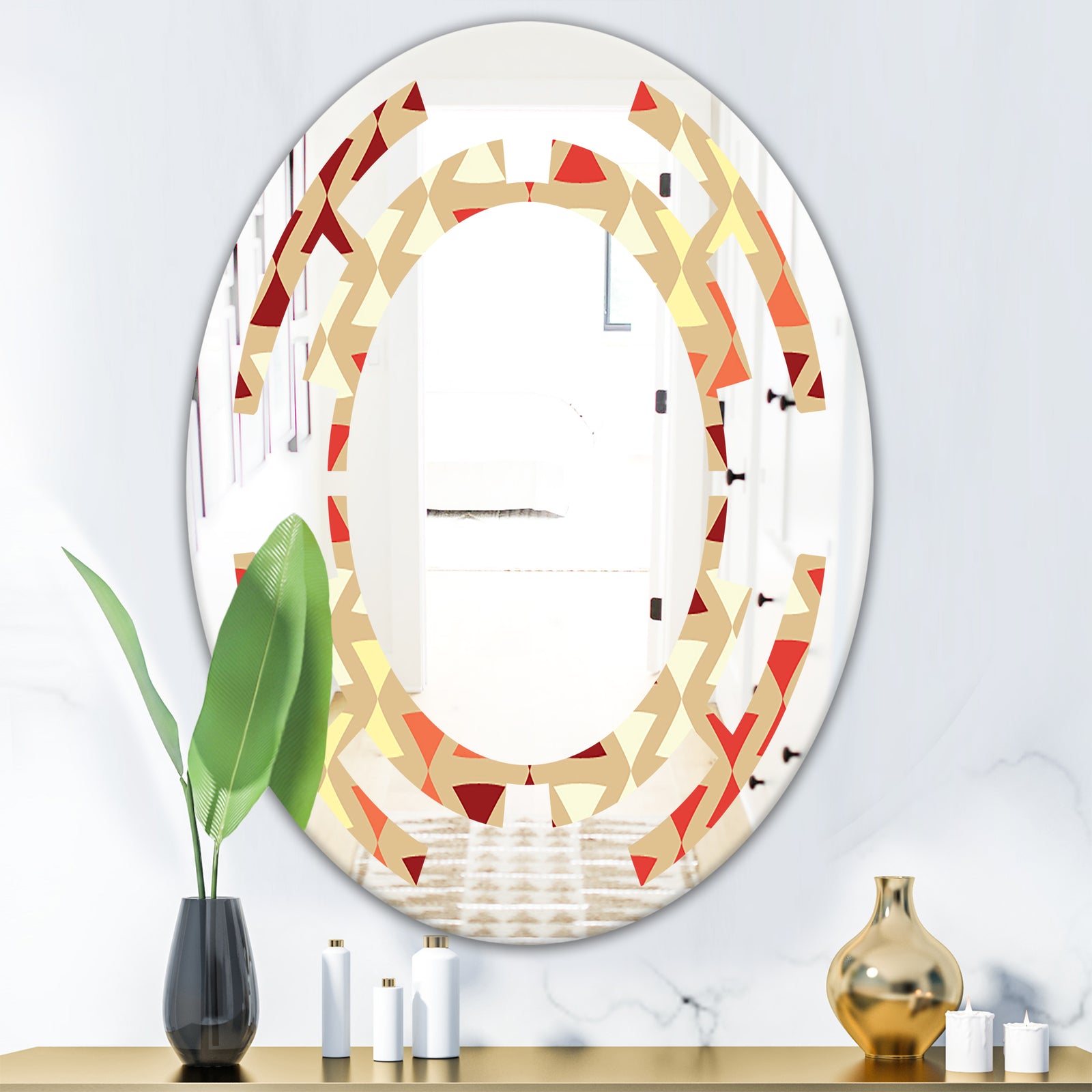 Triangular Retro Design IX - Modern Round or Oval Wall Mirror - Space
