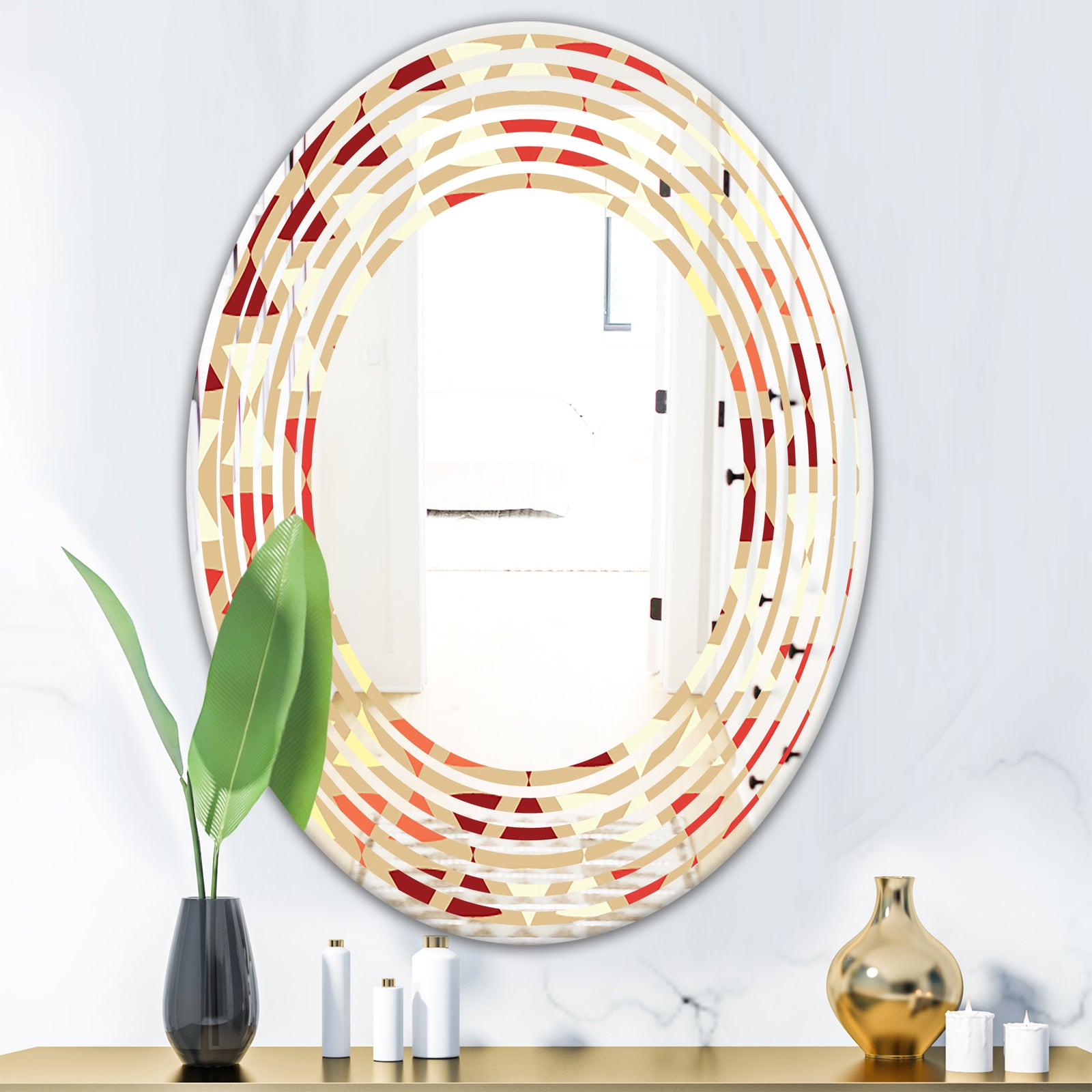 Triangular Retro Design IX - Modern Round or Oval Wall Mirror - Wave