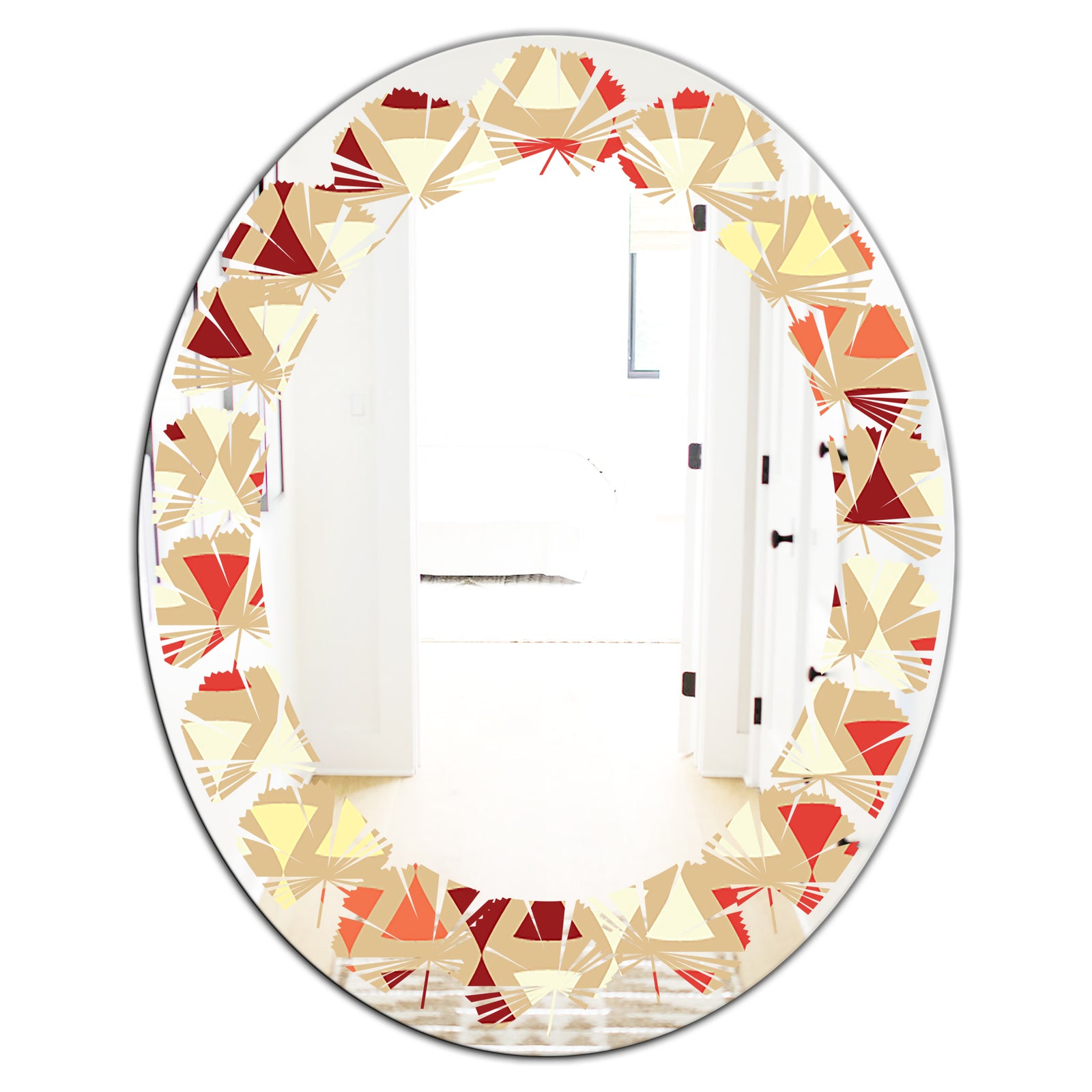 Triangular Retro Design IX - Modern Round or Oval Wall Mirror - Leaves