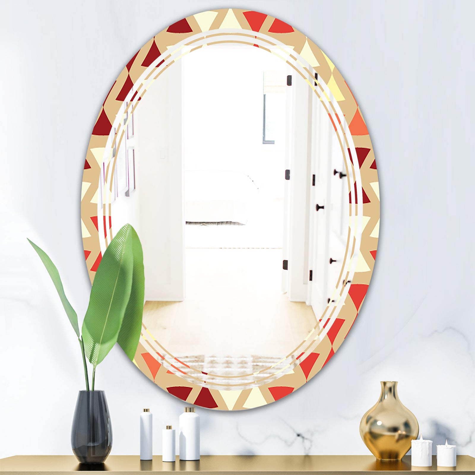Triangular Retro Design IX - Modern Round or Oval Wall Mirror - Triple C