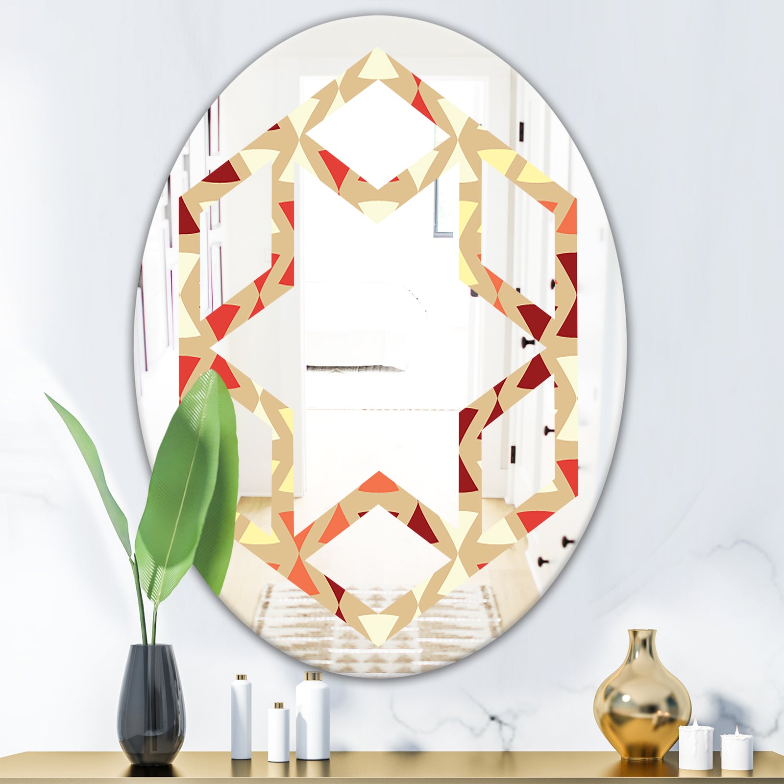 Triangular Retro Design IX - Modern Round or Oval Wall Mirror - Hexagon Star