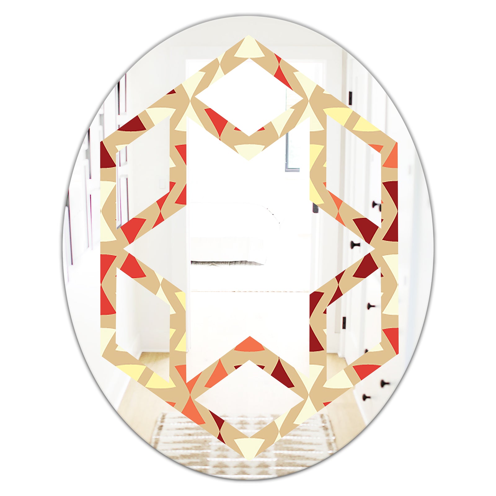 Triangular Retro Design IX - Modern Round or Oval Wall Mirror - Hexagon Star