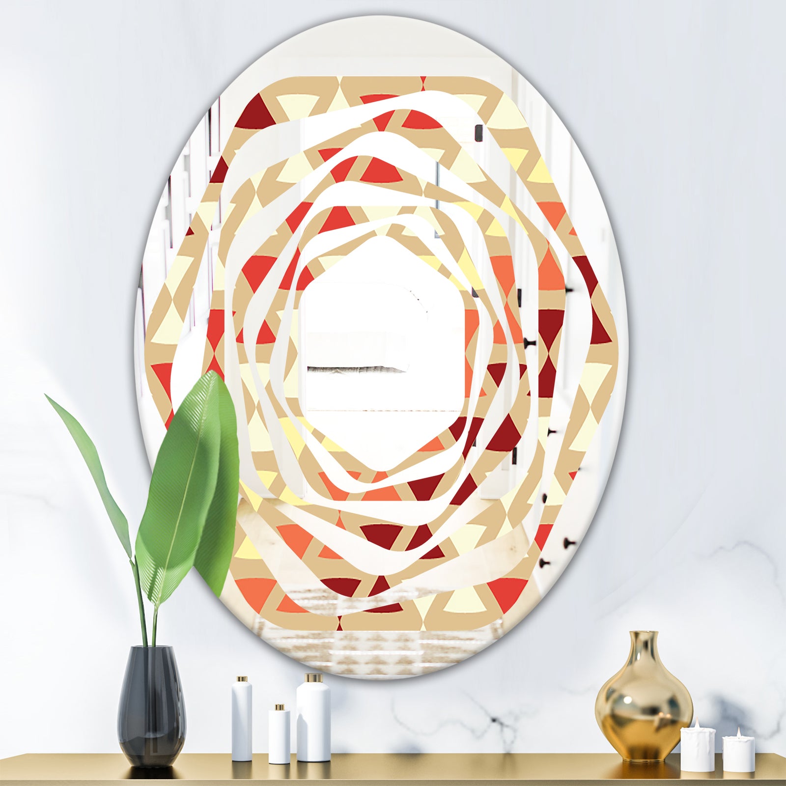 Triangular Retro Design IX - Modern Round or Oval Wall Mirror - Whirl