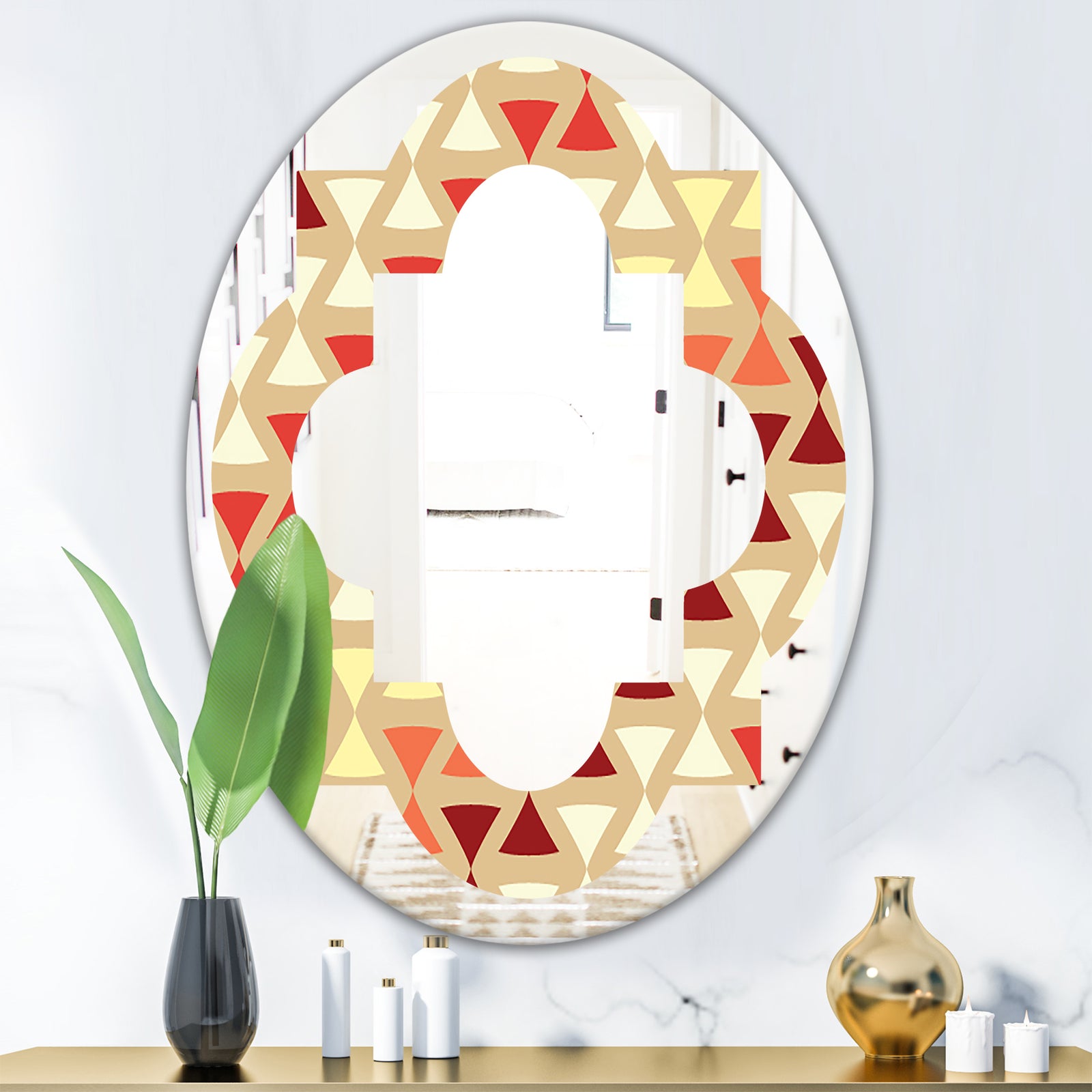 Triangular Retro Design IX - Modern Round or Oval Wall Mirror - Quatrefoil