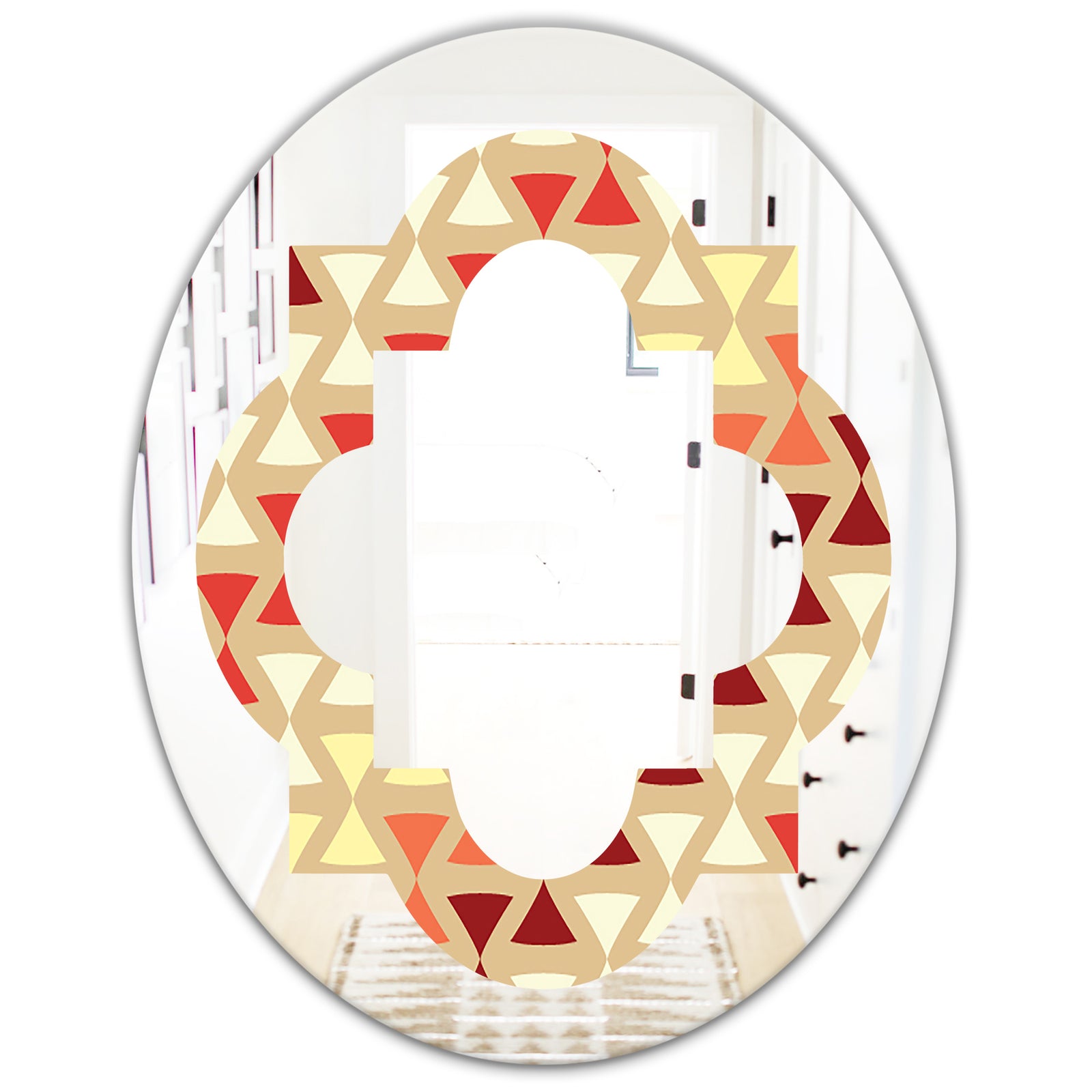 Triangular Retro Design IX - Modern Round or Oval Wall Mirror - Quatrefoil