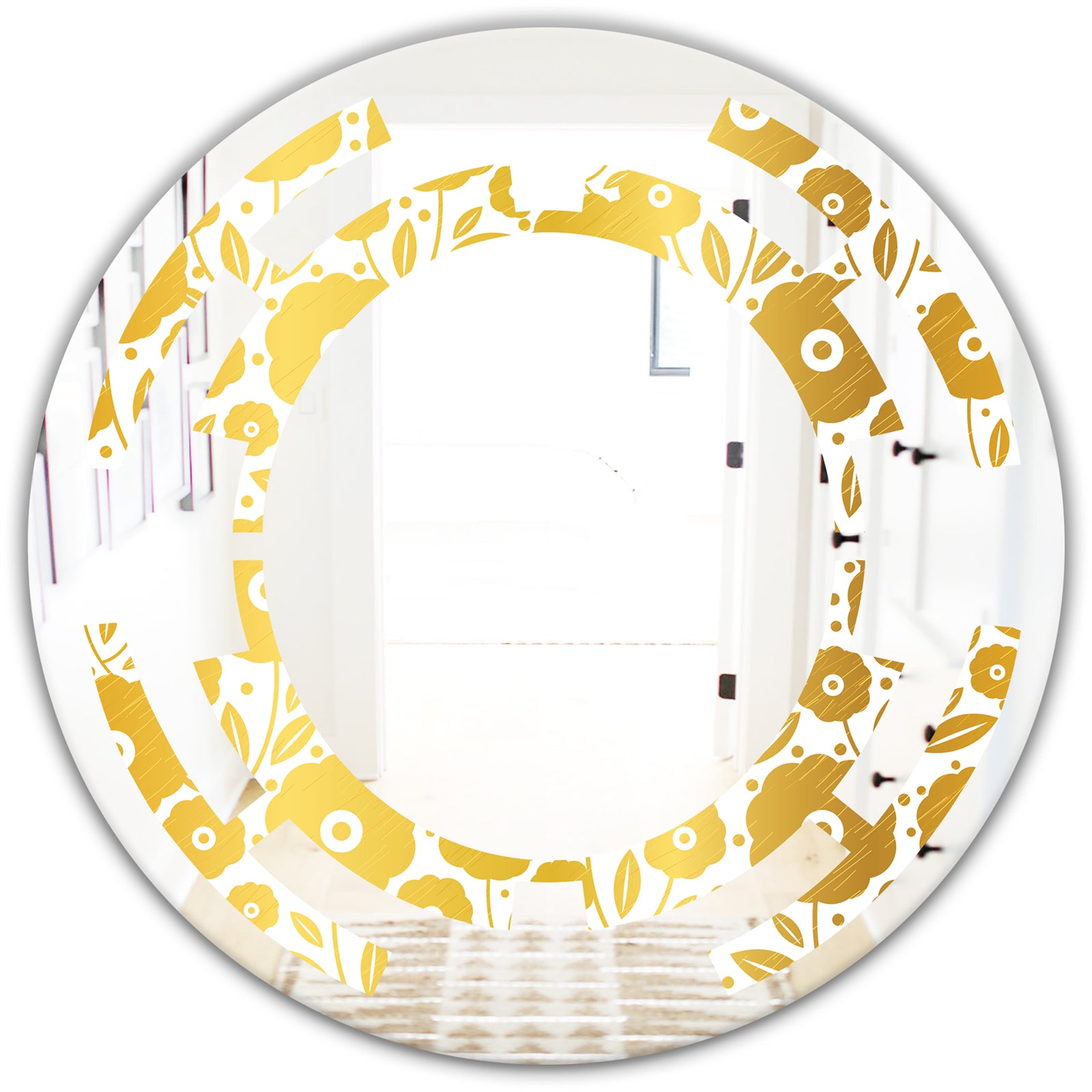 Golden Floral I - Modern Round or Oval Wall Mirror - Space