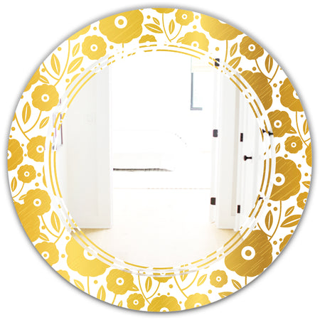 Golden Floral I - Modern Round or Oval Wall Mirror - Triple C