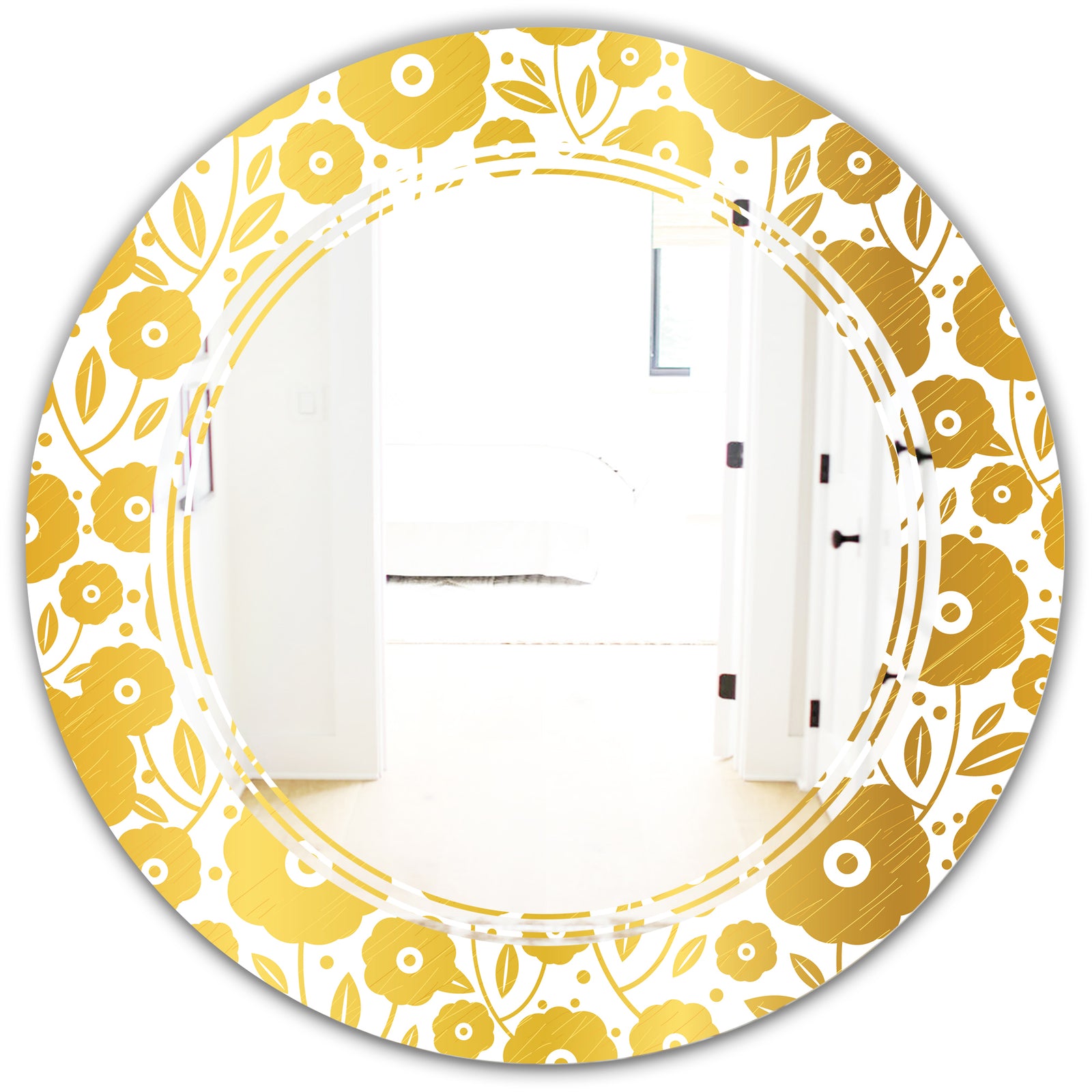 Golden Floral I - Modern Round or Oval Wall Mirror - Triple C