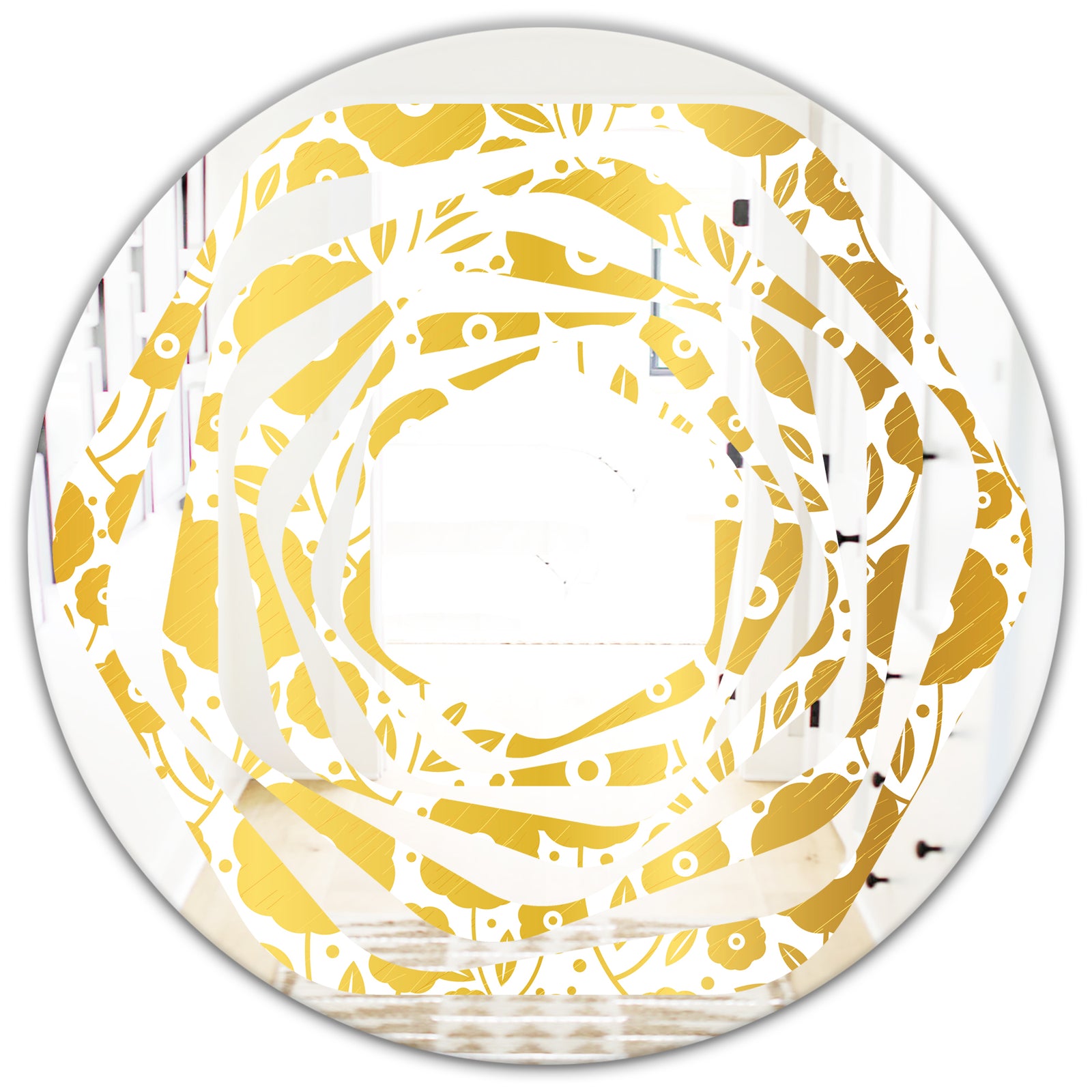 Golden Floral I - Modern Round or Oval Wall Mirror - Whirl