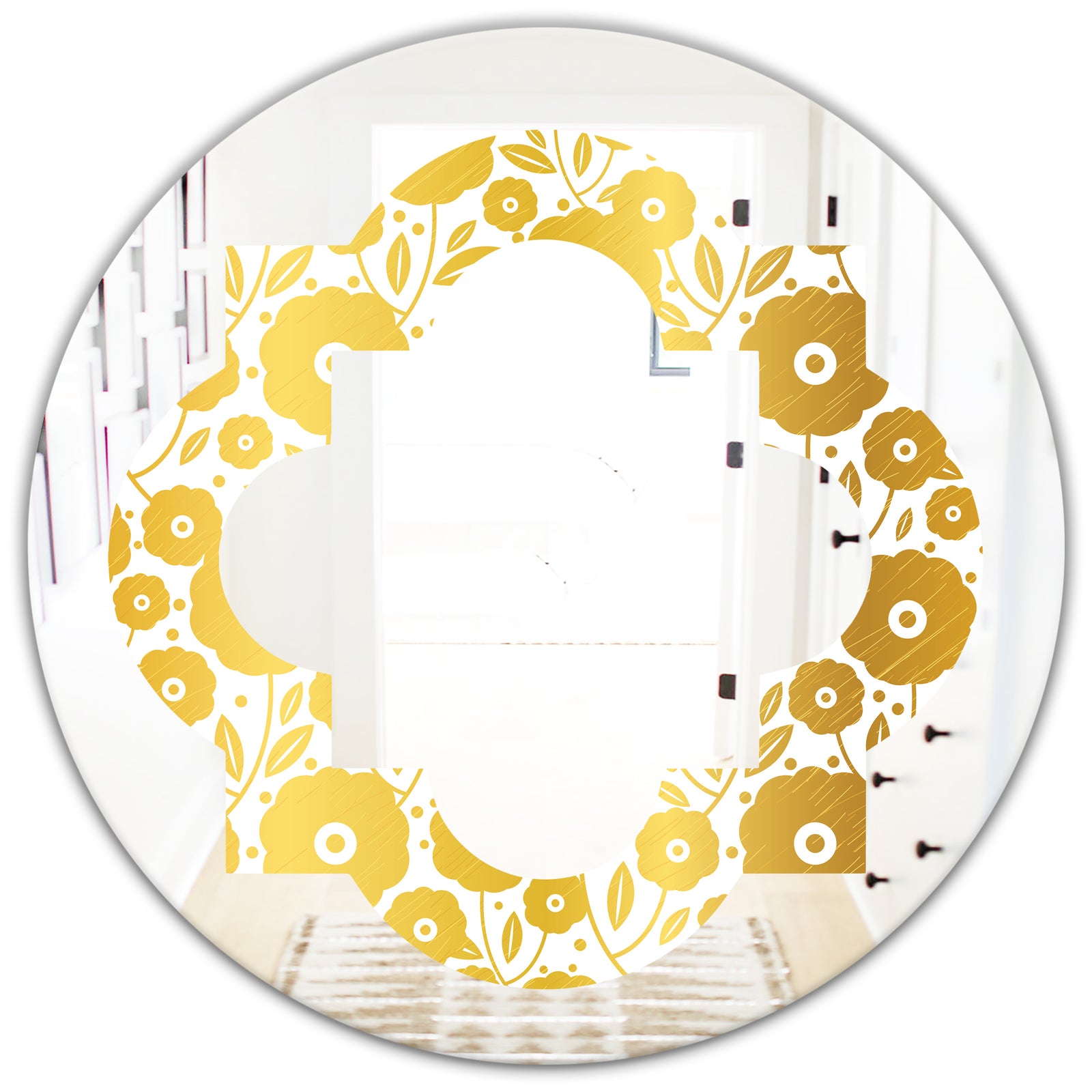 Golden Floral I - Modern Round or Oval Wall Mirror - Quatrefoil