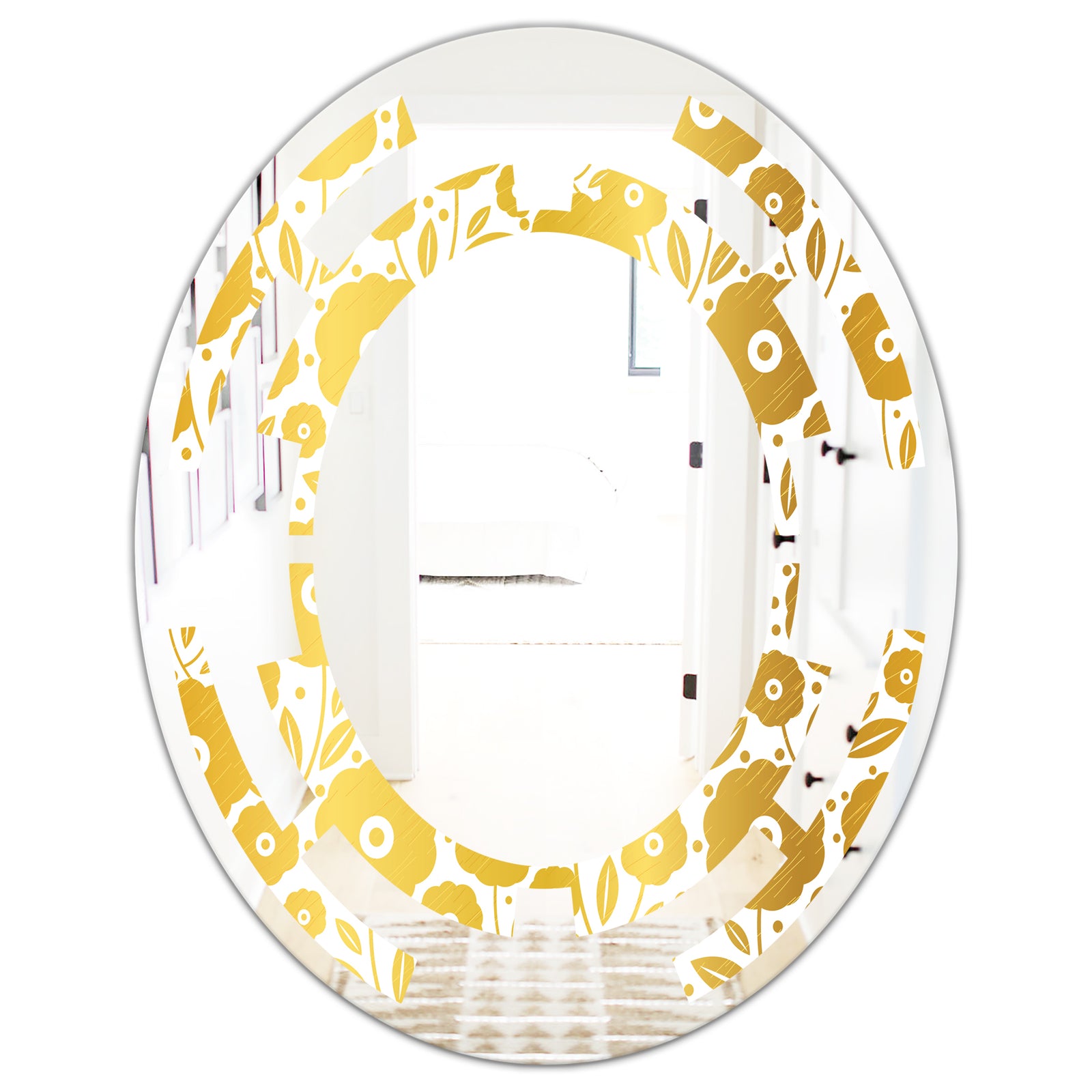 Golden Floral I - Modern Round or Oval Wall Mirror - Space