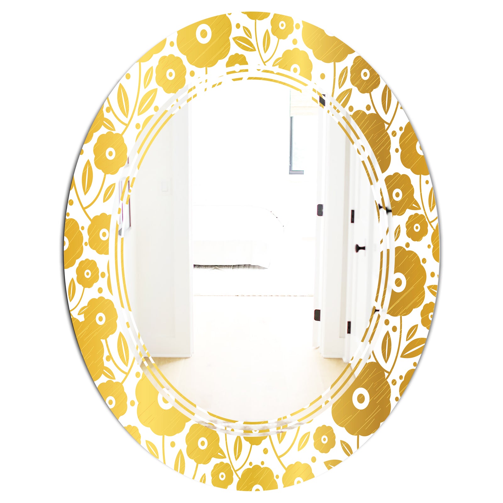 Golden Floral I - Modern Round or Oval Wall Mirror - Triple C