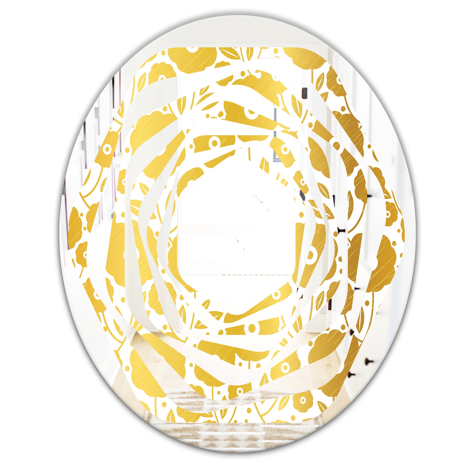 Golden Floral I - Modern Round or Oval Wall Mirror - Whirl