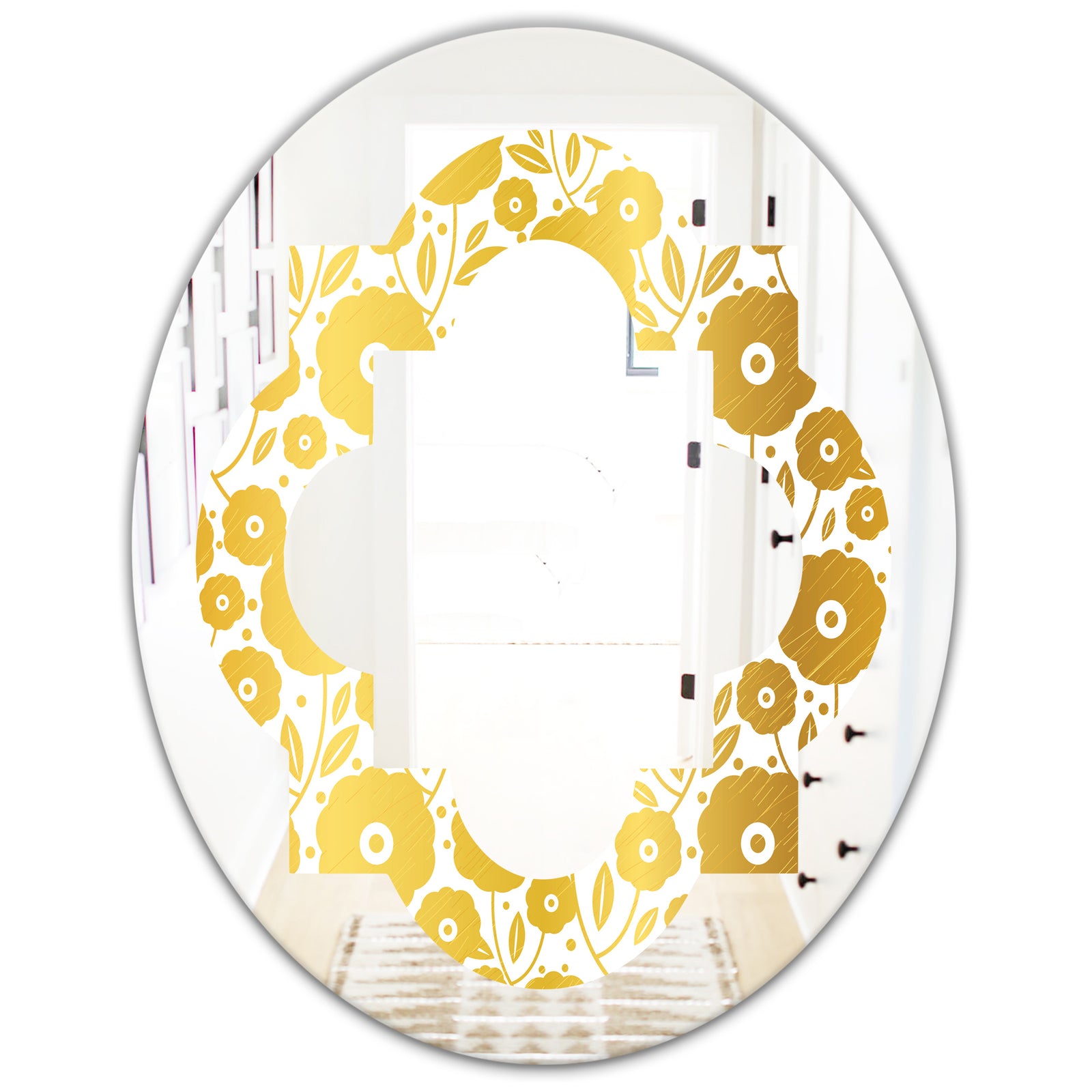 Golden Floral I - Modern Round or Oval Wall Mirror - Quatrefoil