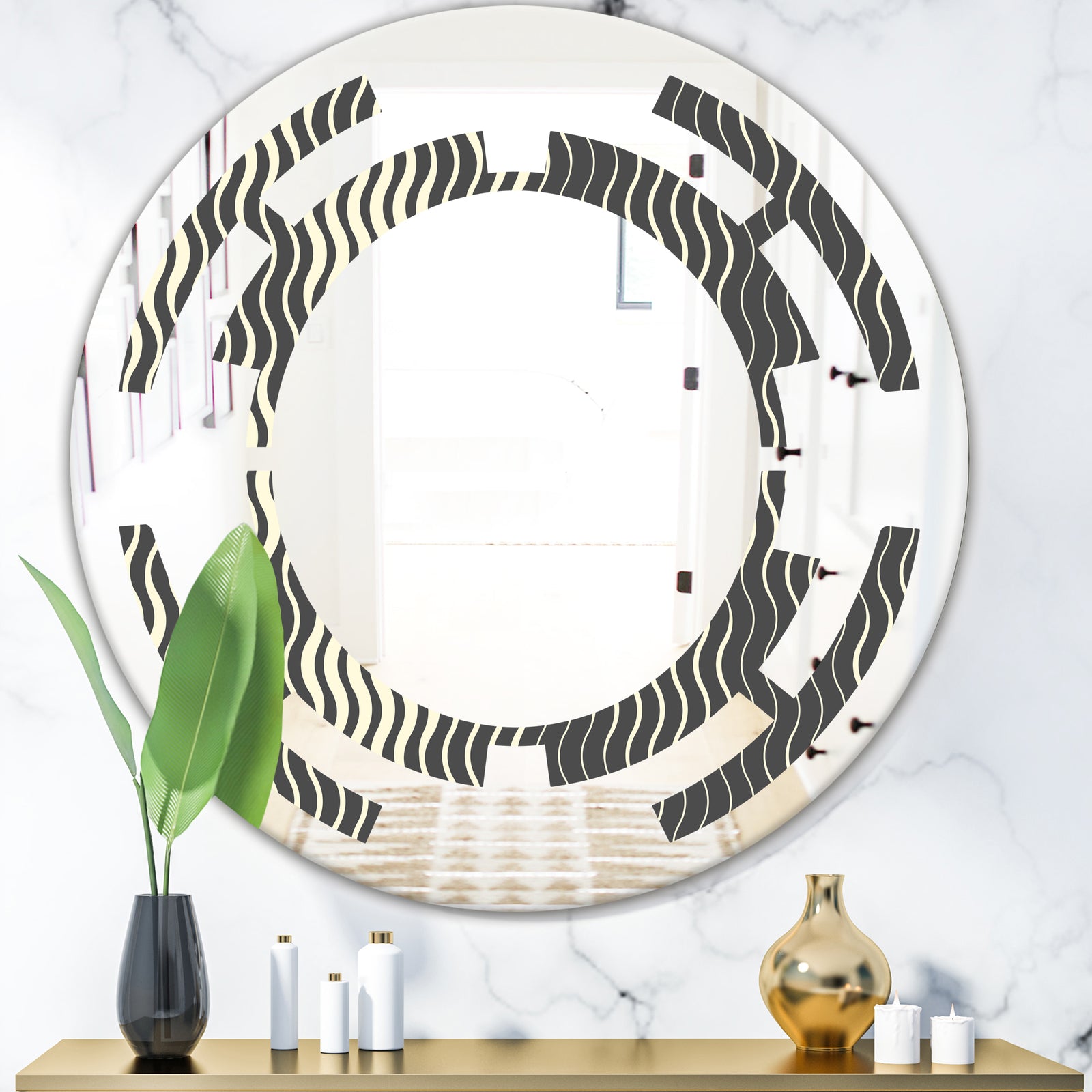 Retro Geometrical Abstract Minimal Pattern V - Modern Round or Oval Wall Mirror - Space