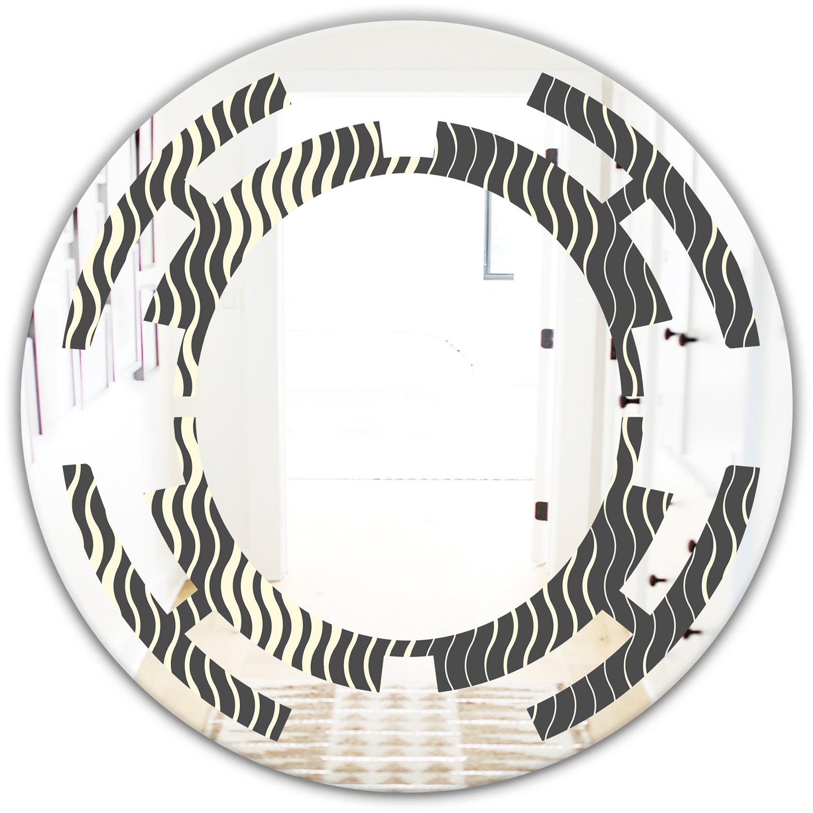 Retro Geometrical Abstract Minimal Pattern V - Modern Round or Oval Wall Mirror - Space