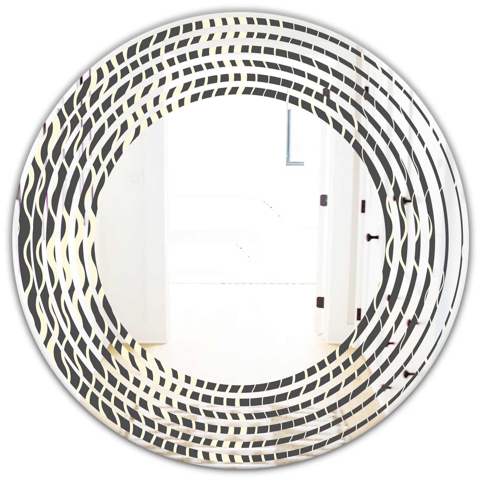 Retro Geometrical Abstract Minimal Pattern V - Modern Round or Oval Wall Mirror - Wave