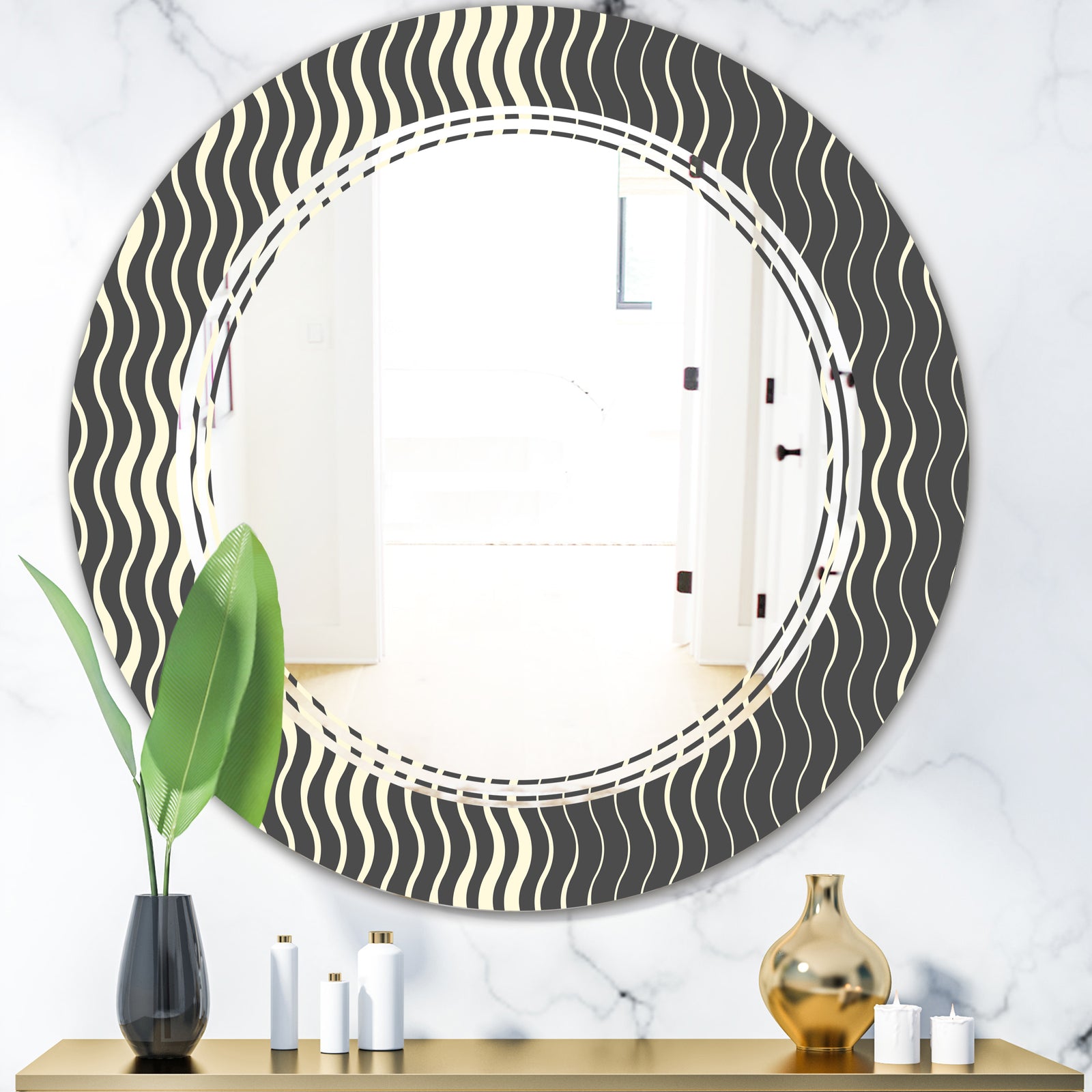 Retro Geometrical Abstract Minimal Pattern V - Modern Round or Oval Wall Mirror - Triple C