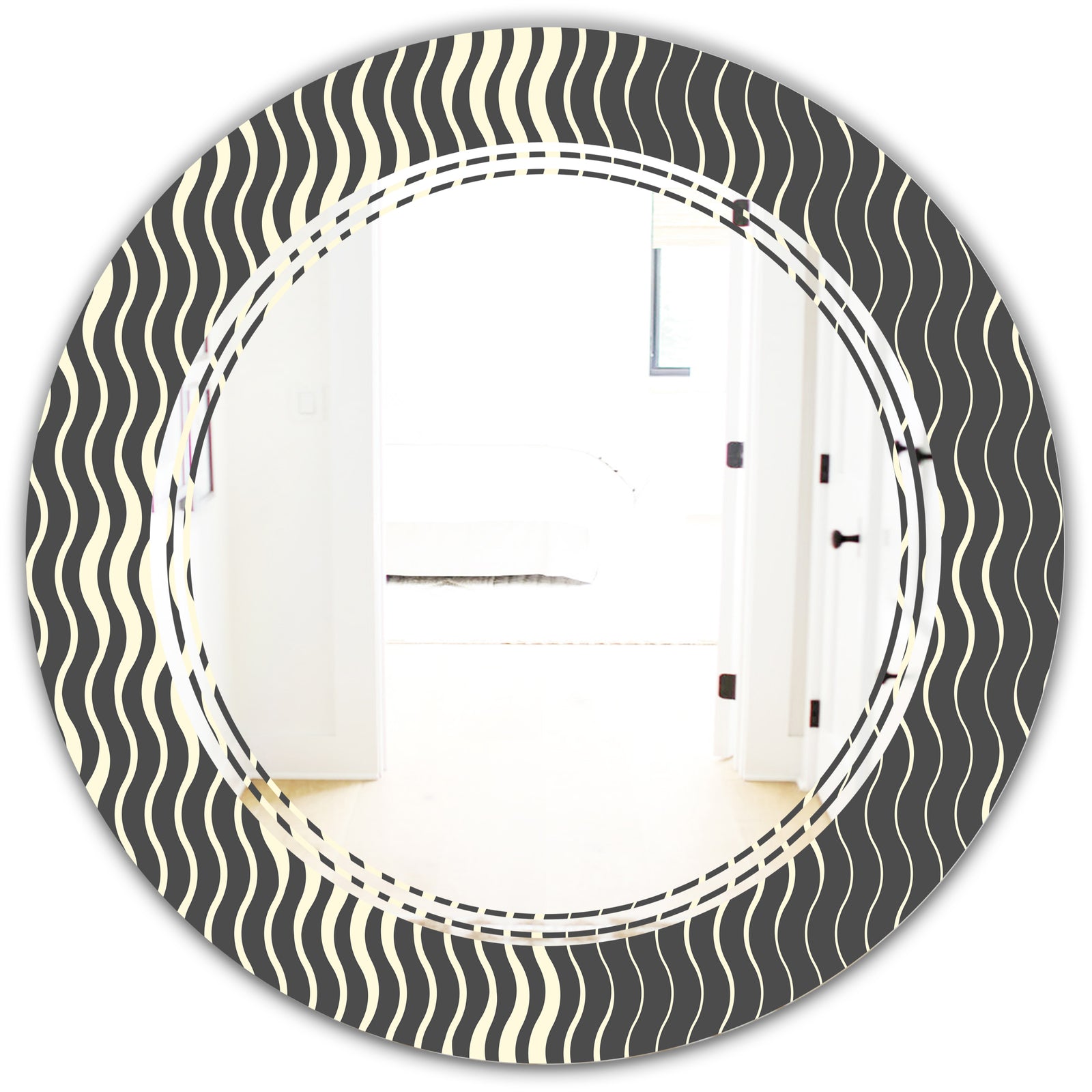 Retro Geometrical Abstract Minimal Pattern V - Modern Round or Oval Wall Mirror - Triple C