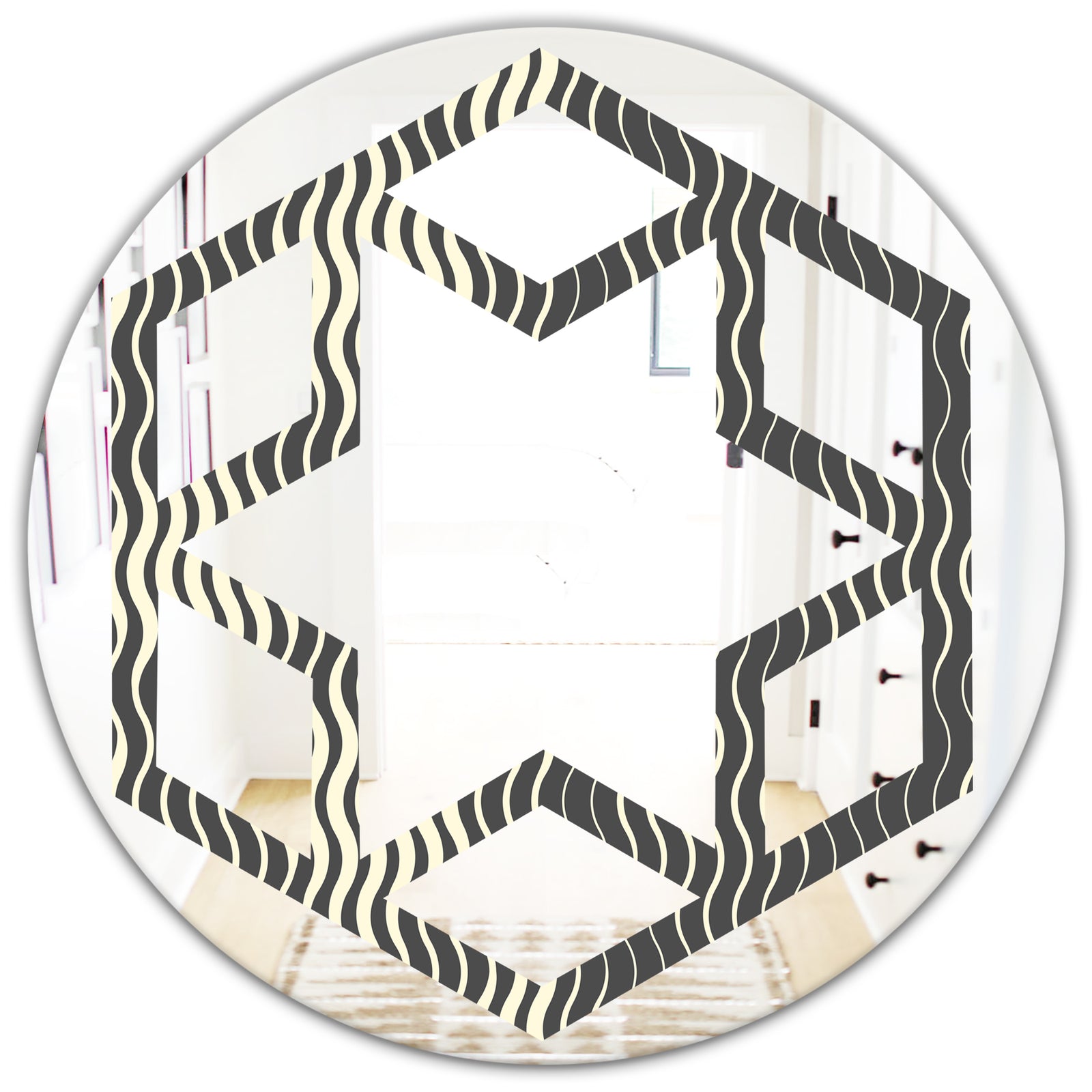 Retro Geometrical Abstract Minimal Pattern V - Modern Round or Oval Wall Mirror - Hexagon Star
