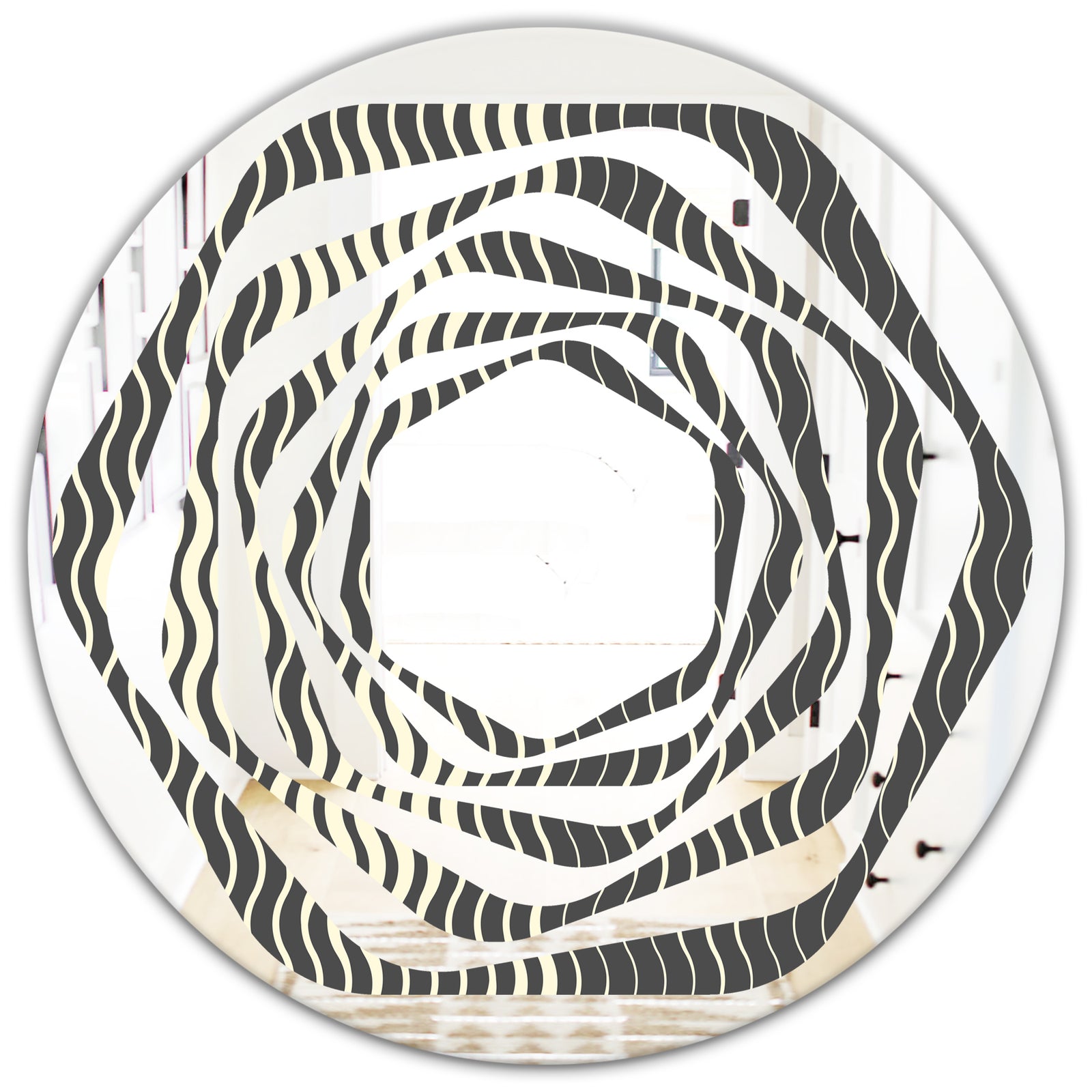 Retro Geometrical Abstract Minimal Pattern V - Modern Round or Oval Wall Mirror - Whirl