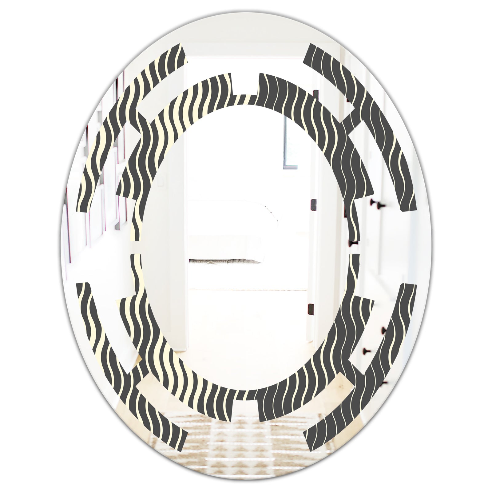 Retro Geometrical Abstract Minimal Pattern V - Modern Round or Oval Wall Mirror - Space
