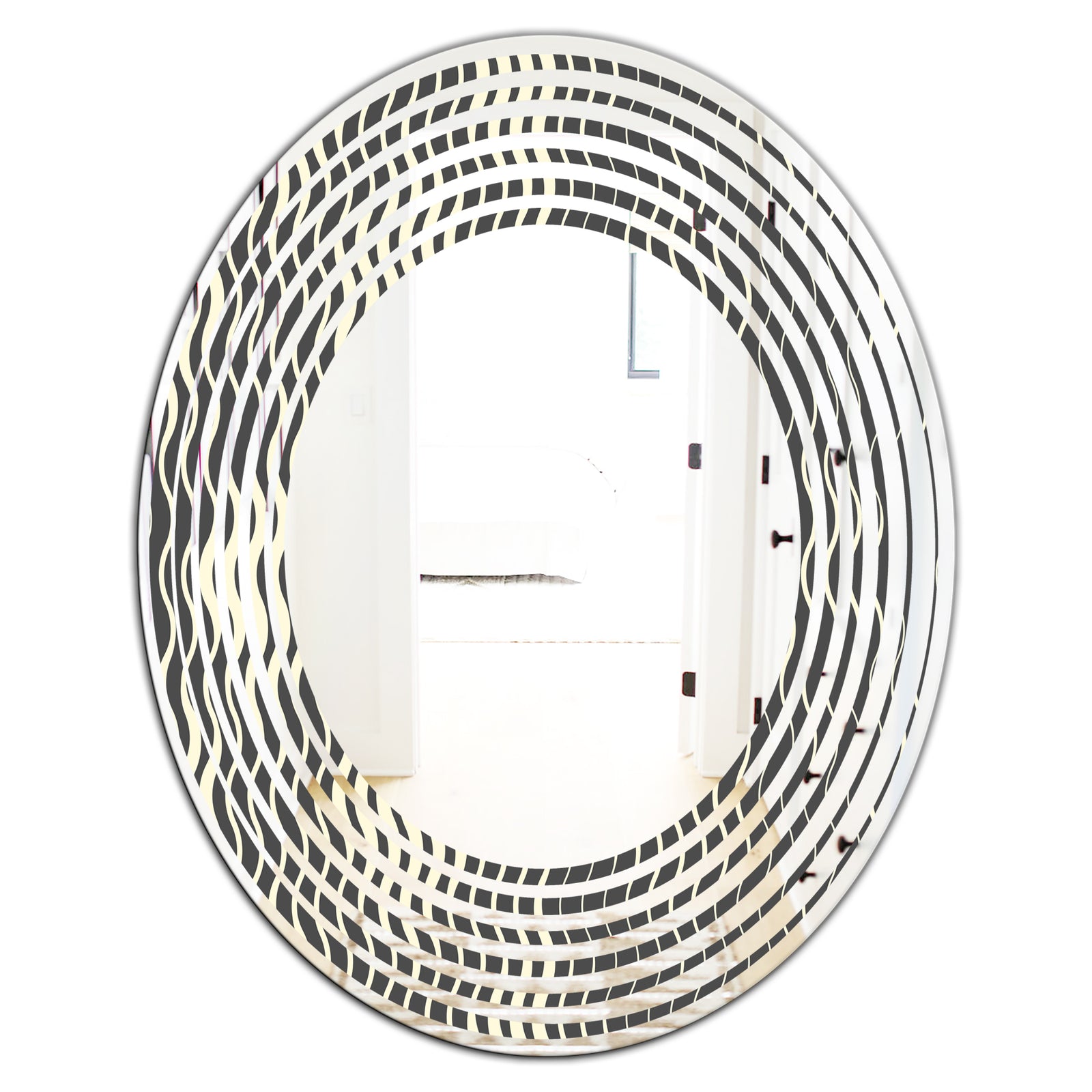 Retro Geometrical Abstract Minimal Pattern V - Modern Round or Oval Wall Mirror - Wave