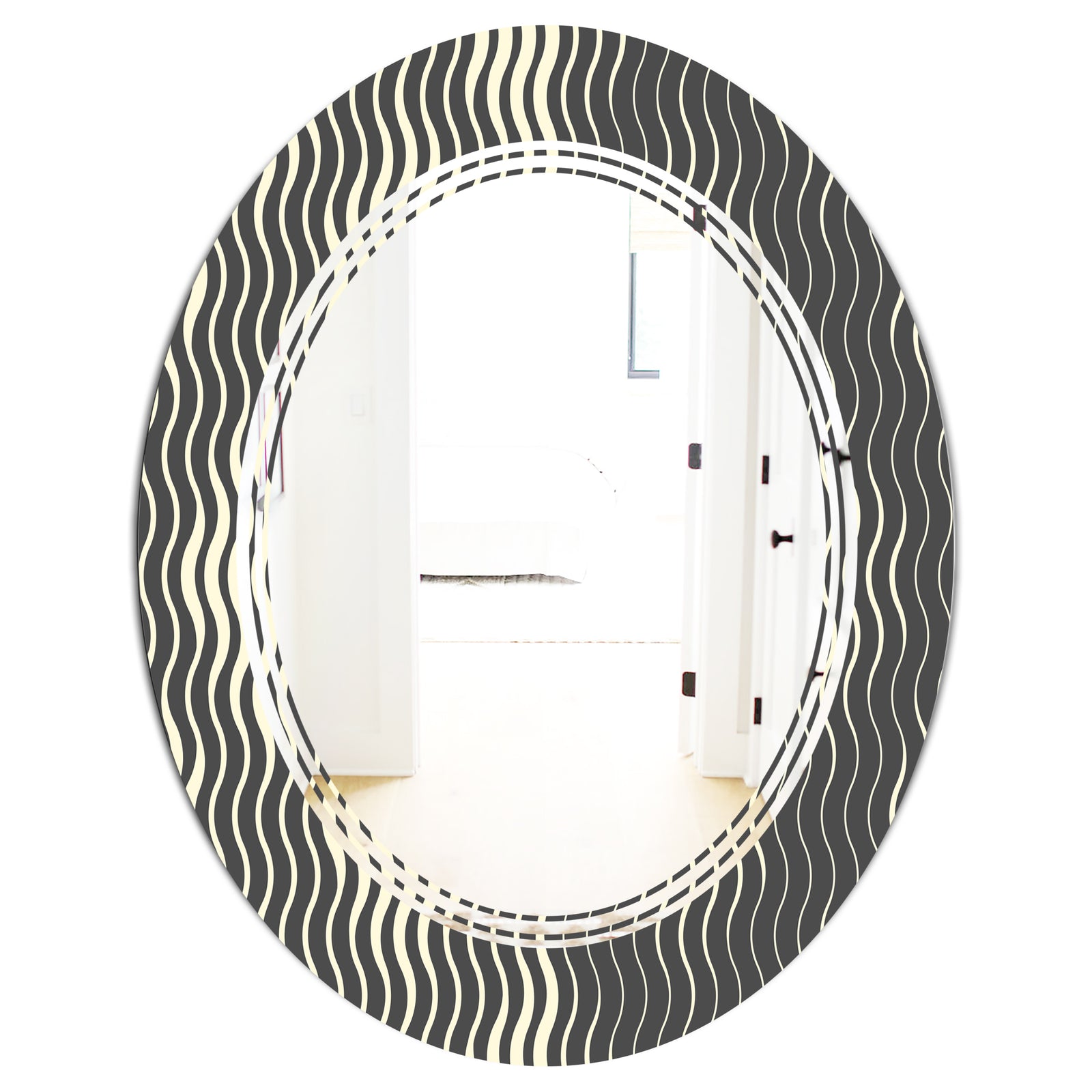 Retro Geometrical Abstract Minimal Pattern V - Modern Round or Oval Wall Mirror - Triple C