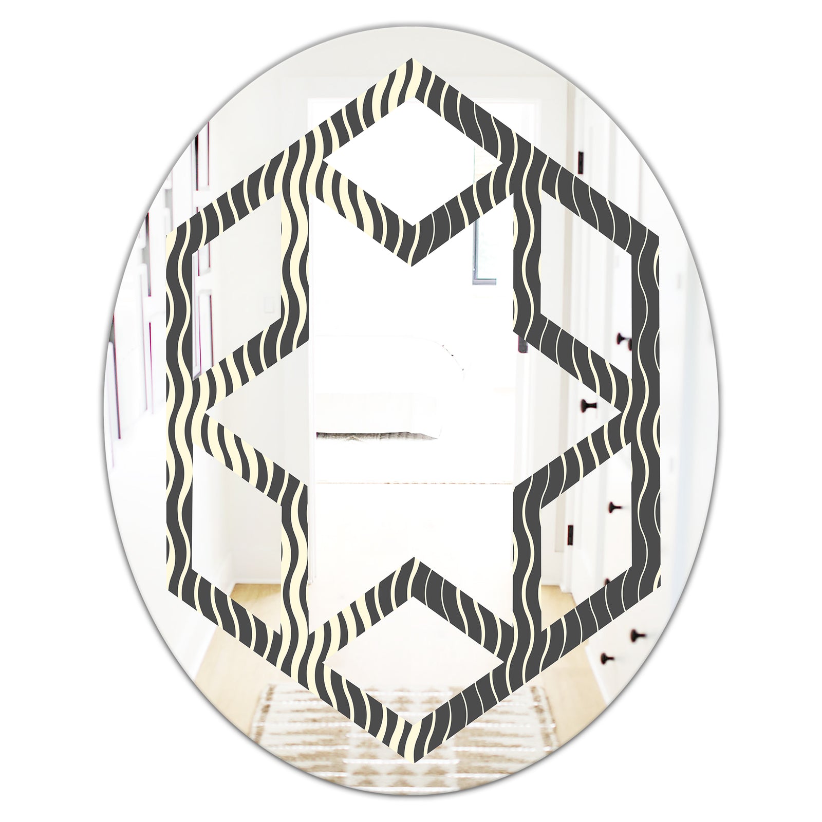 Retro Geometrical Abstract Minimal Pattern V - Modern Round or Oval Wall Mirror - Hexagon Star