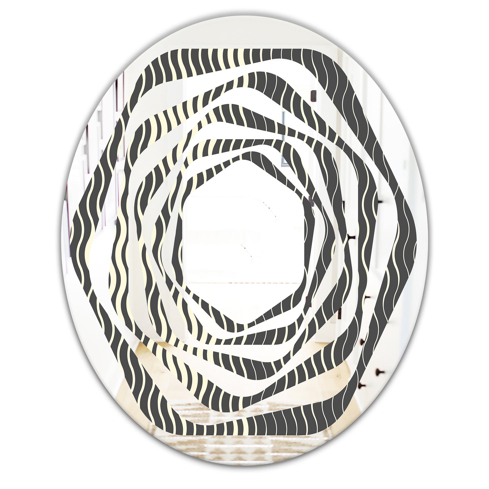 Retro Geometrical Abstract Minimal Pattern V - Modern Round or Oval Wall Mirror - Whirl