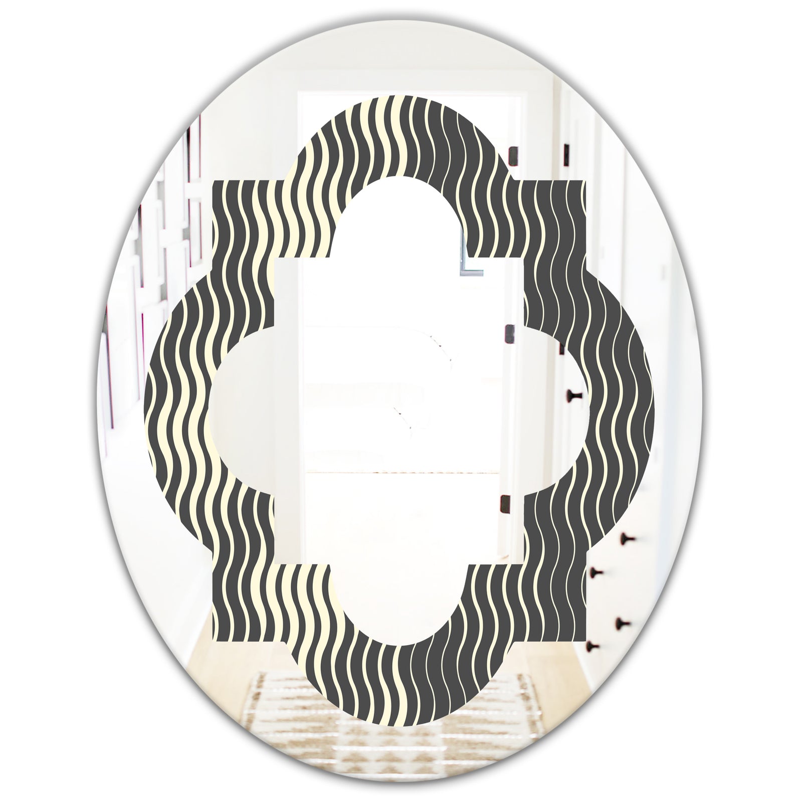 Retro Geometrical Abstract Minimal Pattern V - Modern Round or Oval Wall Mirror - Quatrefoil