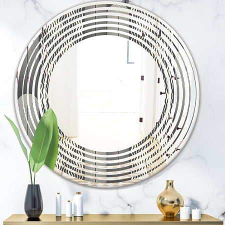 Mimimal Black and White Design II - Modern Round or Oval Wall Mirror - Wave