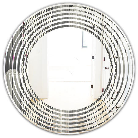 Mimimal Black and White Design II - Modern Round or Oval Wall Mirror - Wave