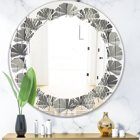 Mimimal Black and White Design II - Modern Round or Oval Wall Mirror - Leaves
