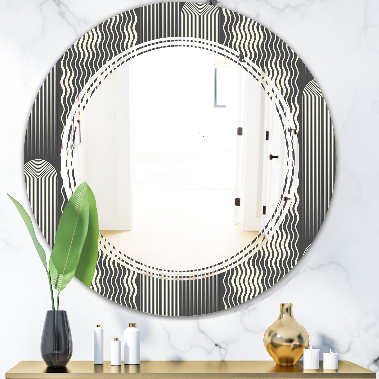 Mimimal Black and White Design II - Modern Round or Oval Wall Mirror - Triple C