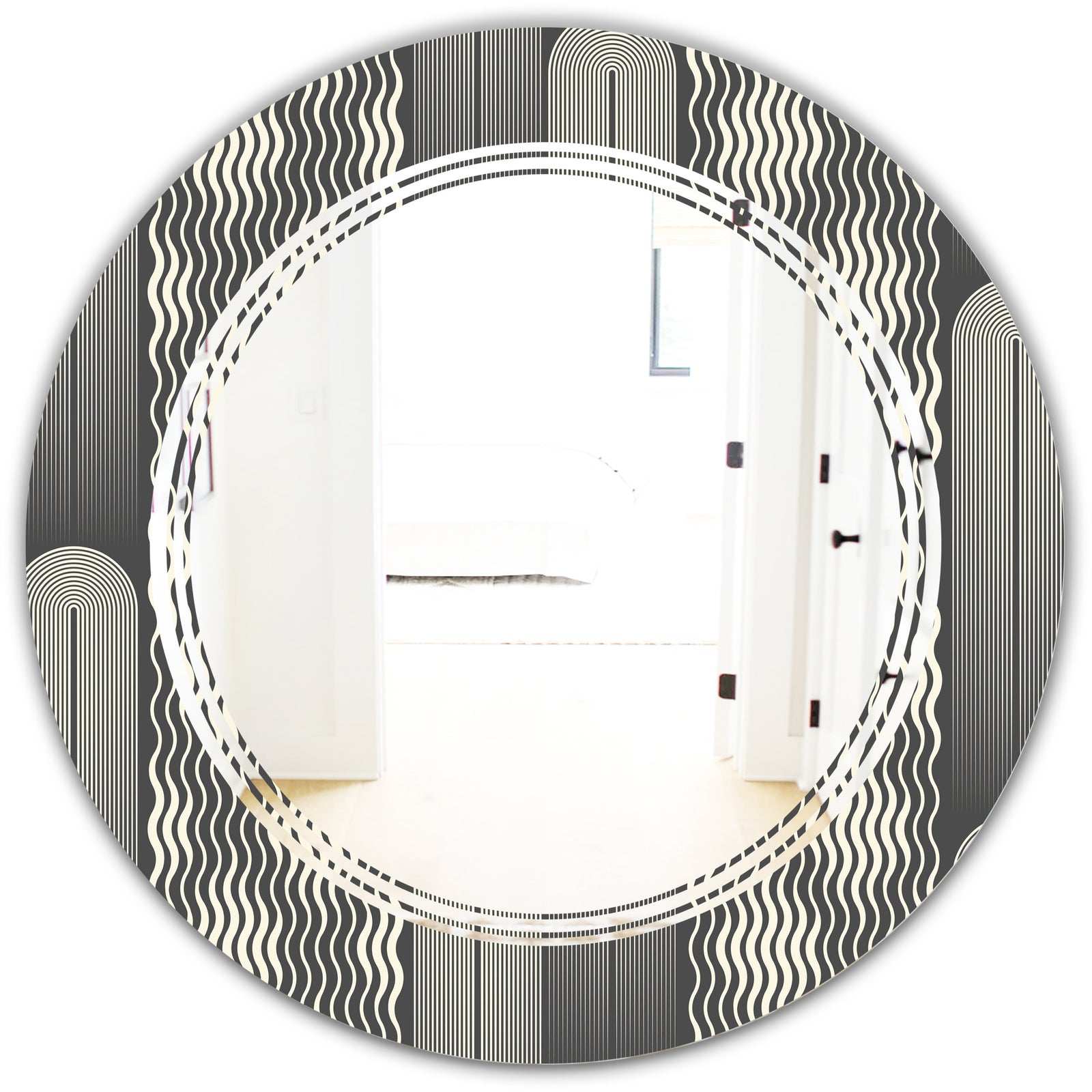 Mimimal Black and White Design II - Modern Round or Oval Wall Mirror - Triple C