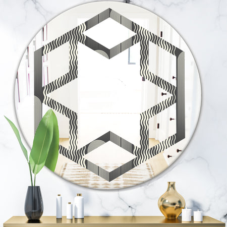 Mimimal Black and White Design II - Modern Round or Oval Wall Mirror - Hexagon Star