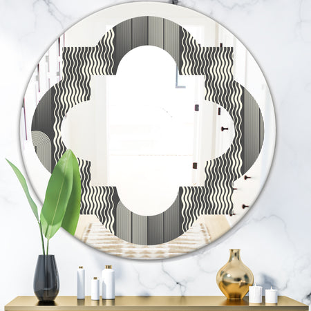 Mimimal Black and White Design II - Modern Round or Oval Wall Mirror - Quatrefoil