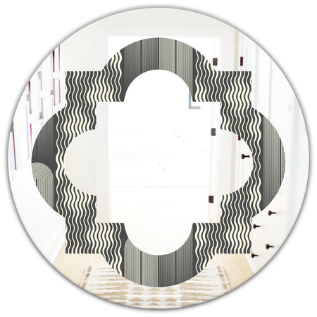 Mimimal Black and White Design II - Modern Round or Oval Wall Mirror - Quatrefoil