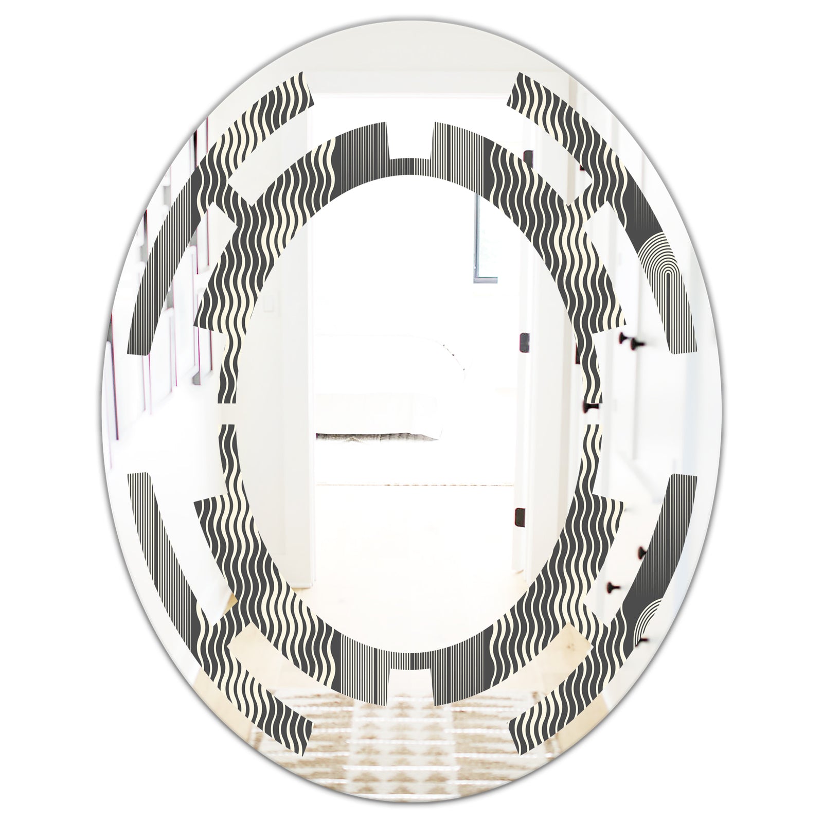 Mimimal Black and White Design II - Modern Round or Oval Wall Mirror - Space