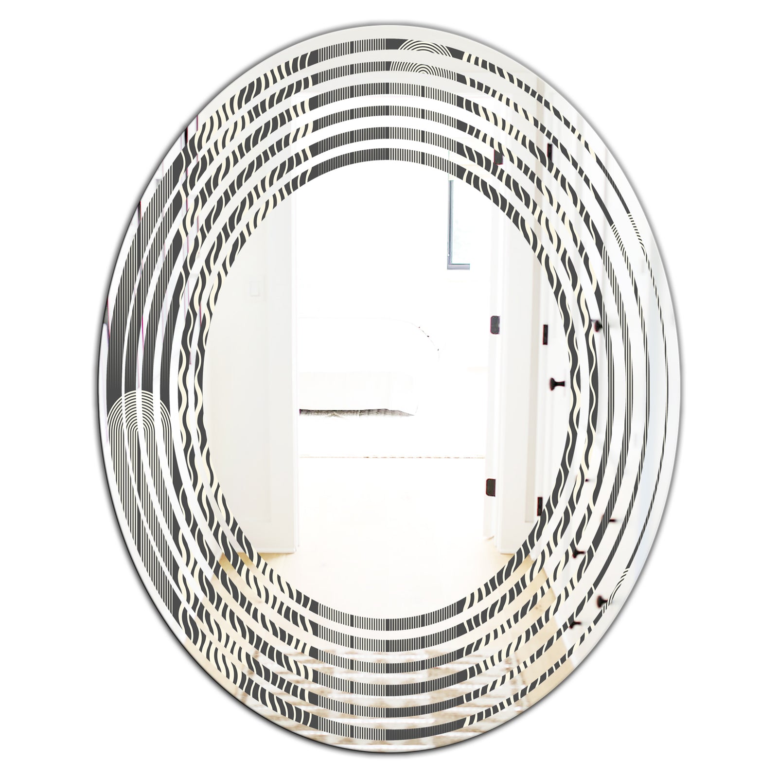 Mimimal Black and White Design II - Modern Round or Oval Wall Mirror - Wave