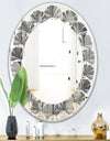 Mimimal Black and White Design II - Modern Round or Oval Wall Mirror - Leaves