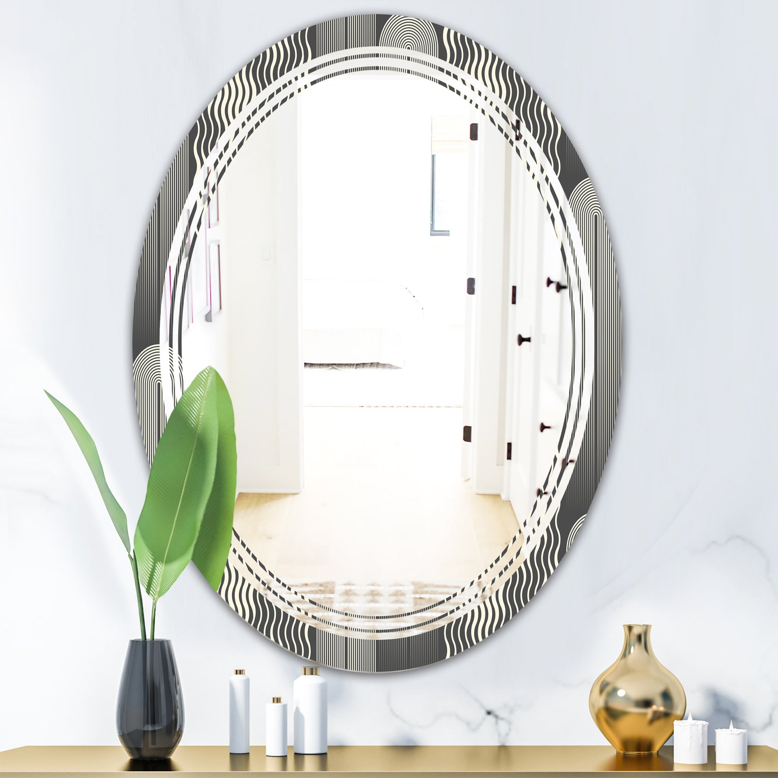 Mimimal Black and White Design II - Modern Round or Oval Wall Mirror - Triple C