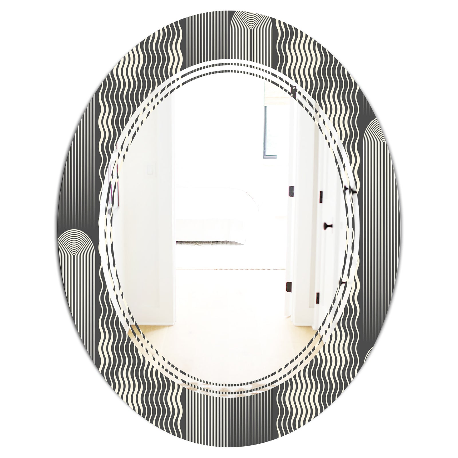Mimimal Black and White Design II - Modern Round or Oval Wall Mirror - Triple C