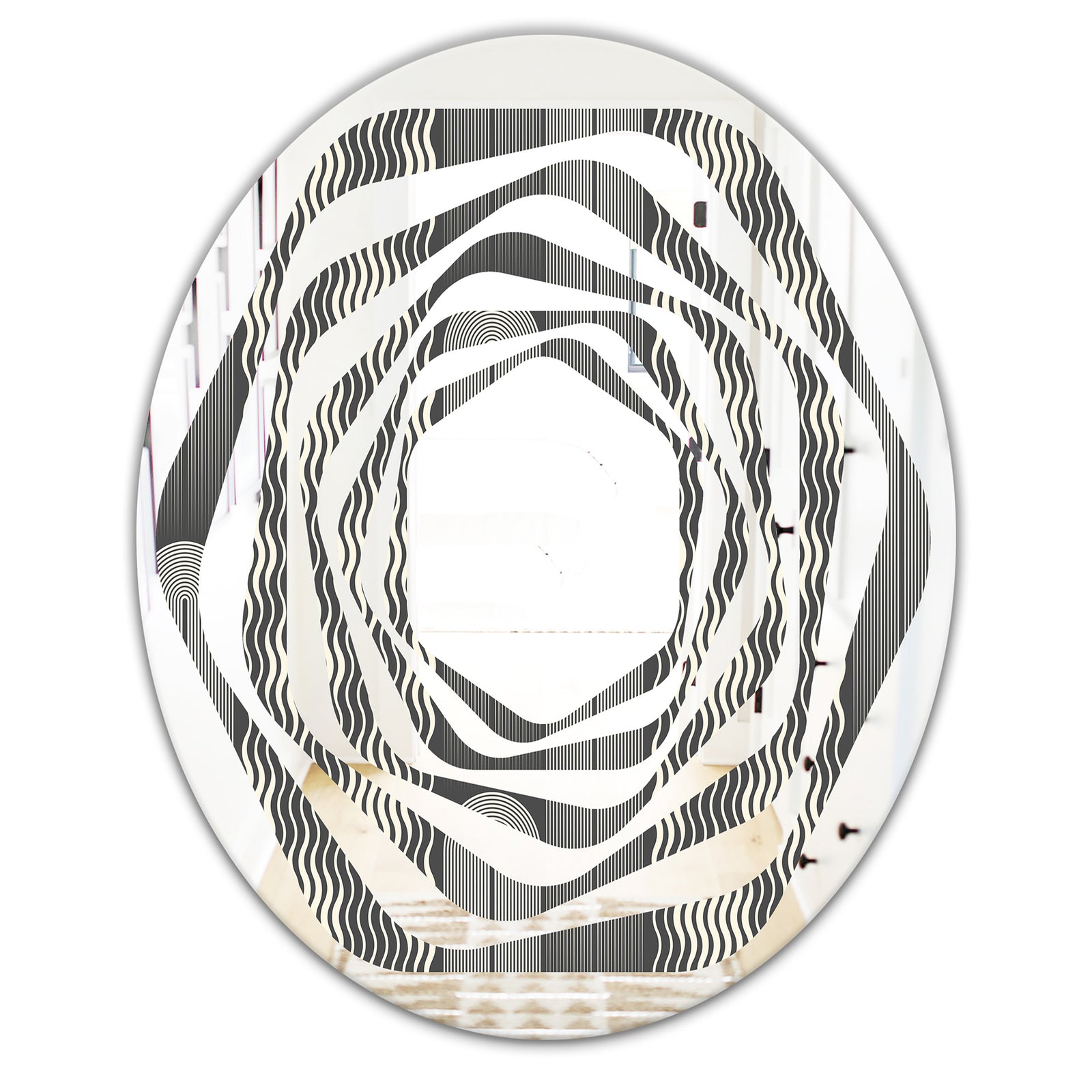 Mimimal Black and White Design II - Modern Round or Oval Wall Mirror - Whirl