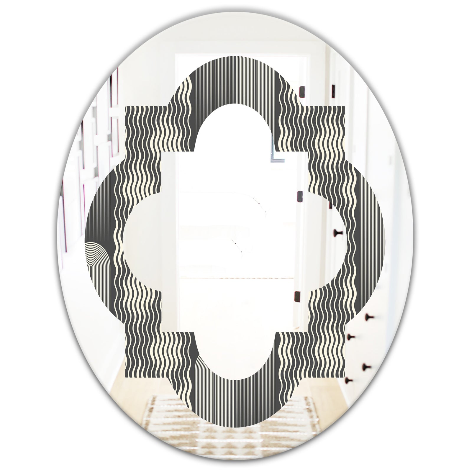 Mimimal Black and White Design II - Modern Round or Oval Wall Mirror - Quatrefoil