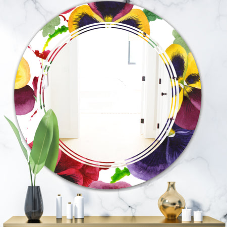 Floral Botanical Retro VIII - Modern Round or Oval Wall Mirror - Triple C
