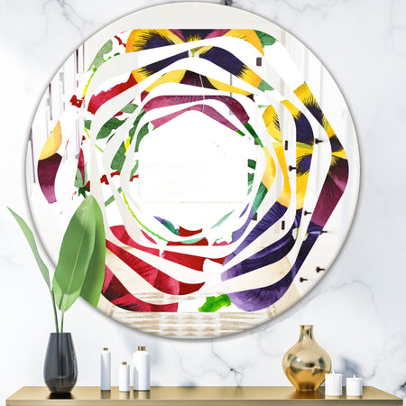 Floral Botanical Retro VIII - Modern Round or Oval Wall Mirror - Whirl