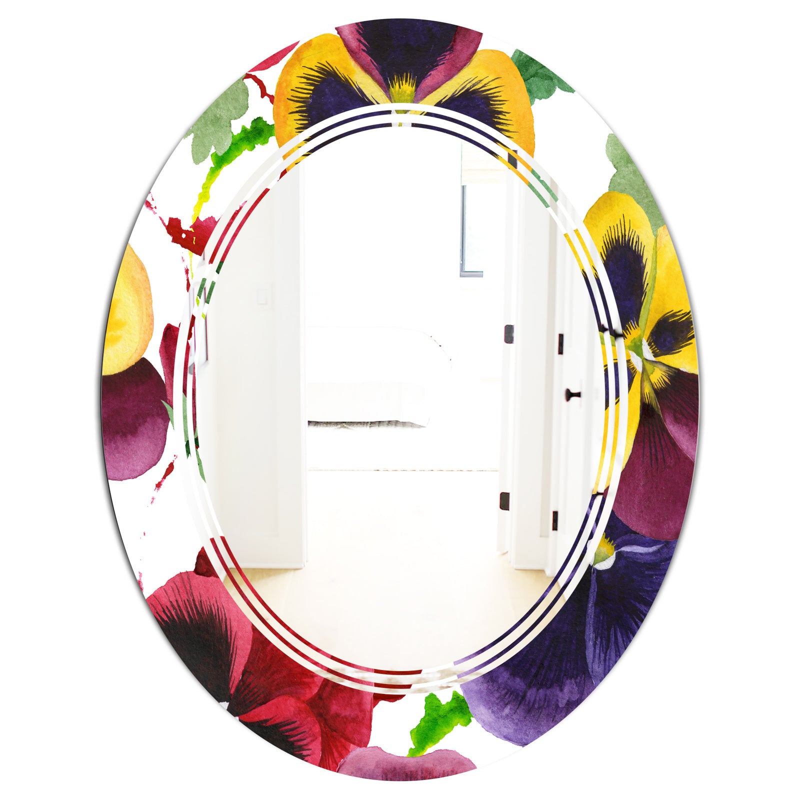 Floral Botanical Retro VIII - Modern Round or Oval Wall Mirror - Triple C
